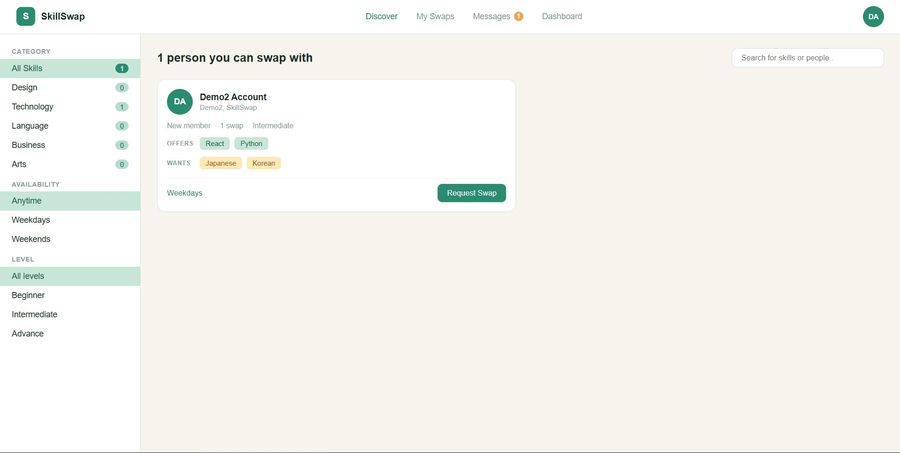 SkillSwap discover and swap matching