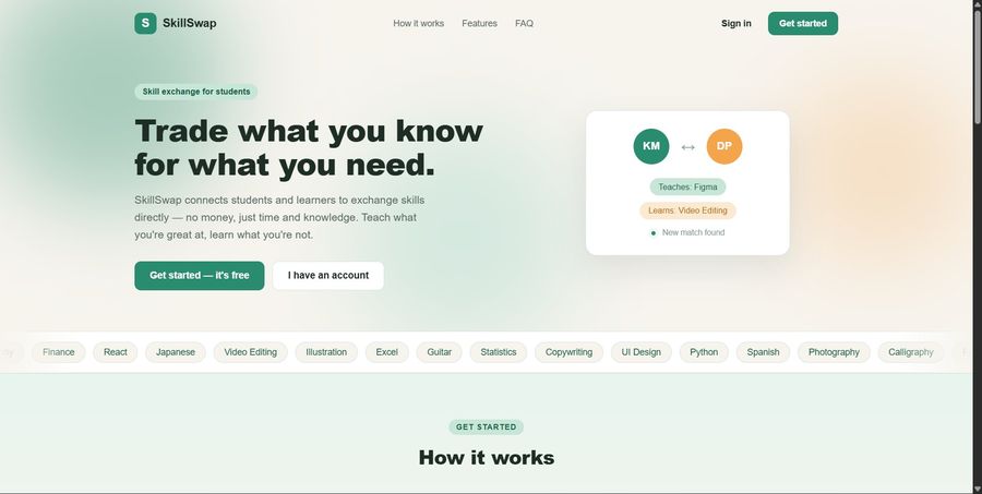 SkillSwap landing page