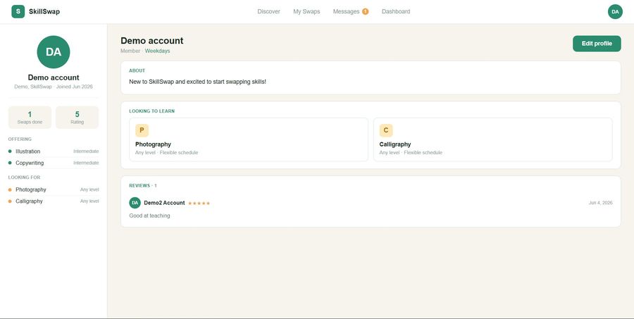 SkillSwap user profile